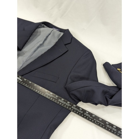 Stafford Blazer Sport Coat Jacket 100% Wool Navy Blue Metal Buttons 46L 48" EUC - Picture 14 of 15